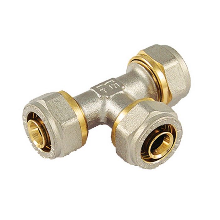 Raccordo tee a 3 dadi a stringere attacco ø32x32x32
