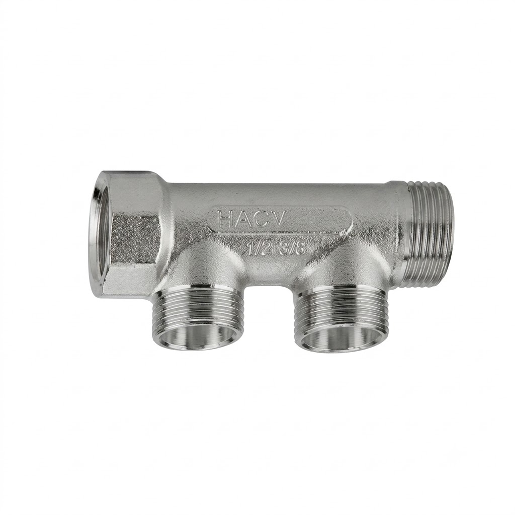 Collettore lineare 3/4" in ottone maschio femmina per riscaldamento vie 2