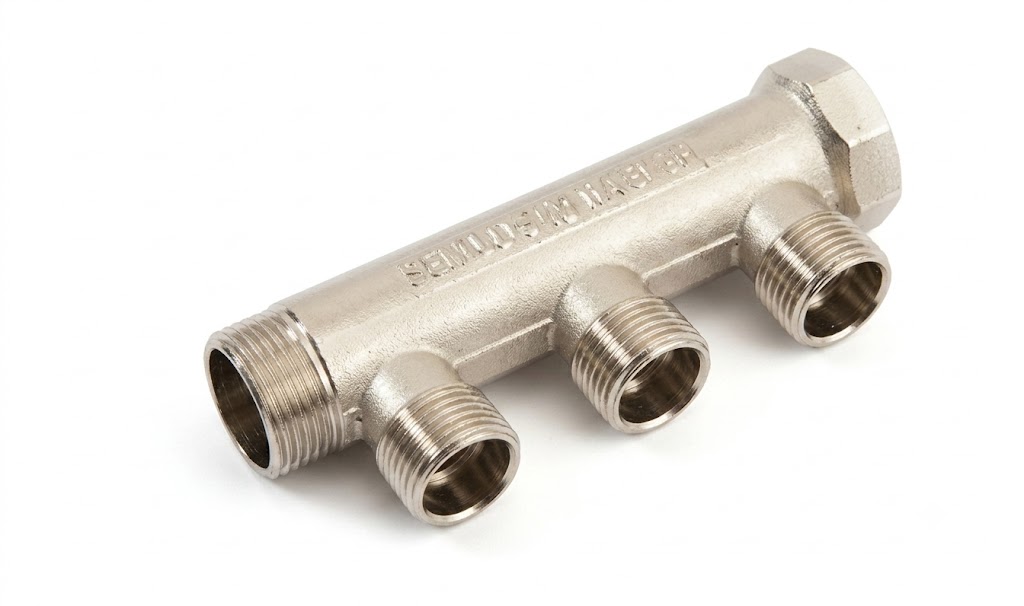 Collettore lineare 3/4" in ottone maschio femmina per riscaldamento vie 3