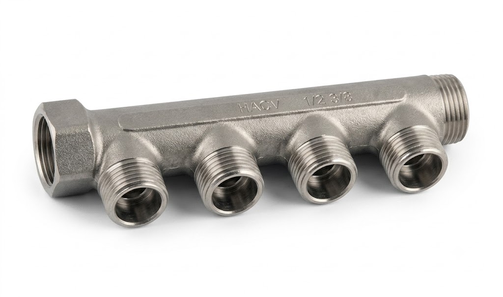 Collettore lineare 3/4" in ottone maschio femmina per riscaldamento vie 4