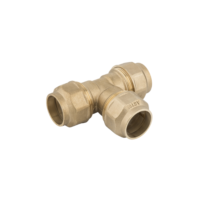 Raccordo a tee con ghiera in ottone giallo