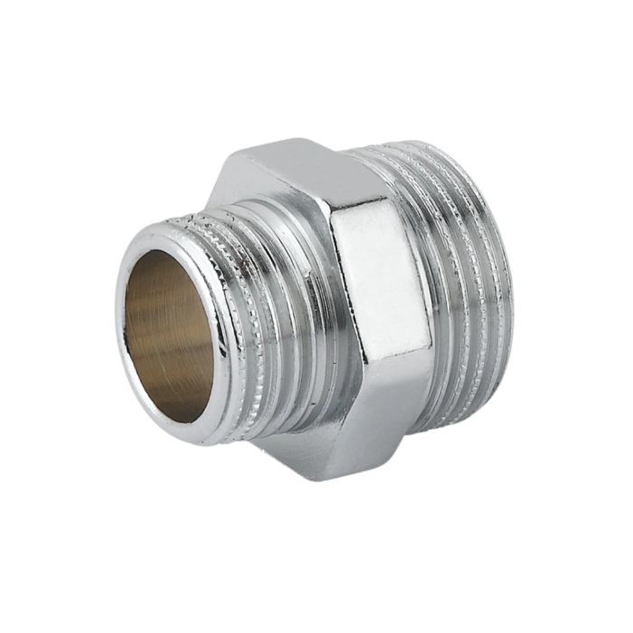 Raccordo diritto niples ridotto in ottone cromato 1/2"x3/8"