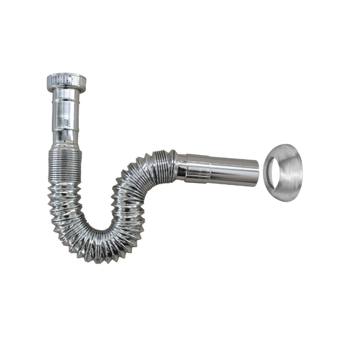 Tubo flessibile in PP metallizato con ghiera plastica uscita e con rosone