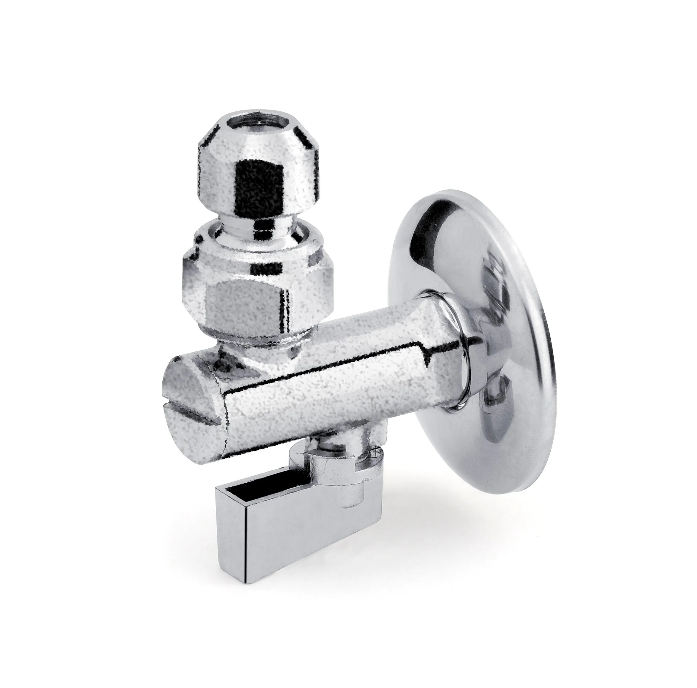 Rubinetto sottolavabo a sfera 1/2" cromato  con filtro e snodo per tubo 10 mm. Leva in plastica.